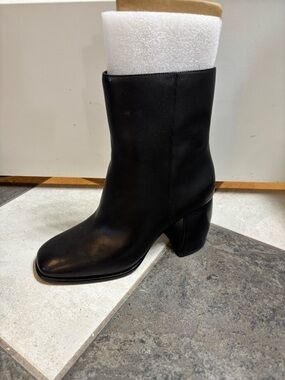 Michael Kors Black Leather Mid-Calf Block Heel Boot